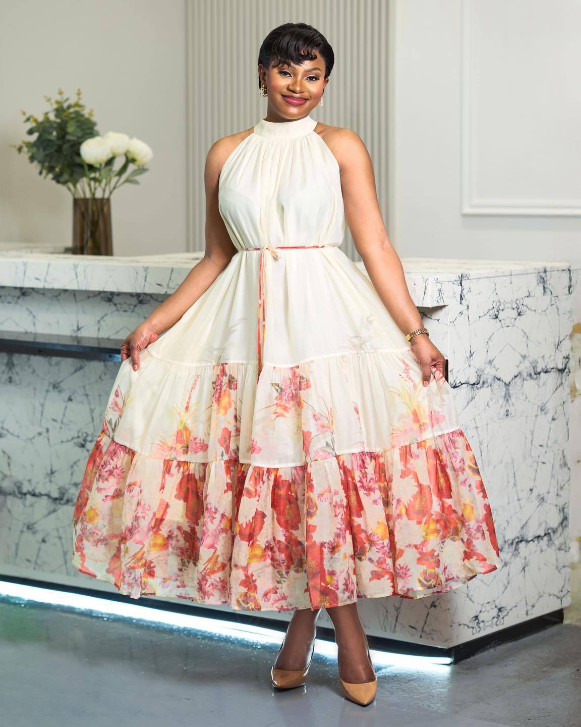 Floral Halter Neck Sleeveless Maxi Dress for Spring & Summer Holidays