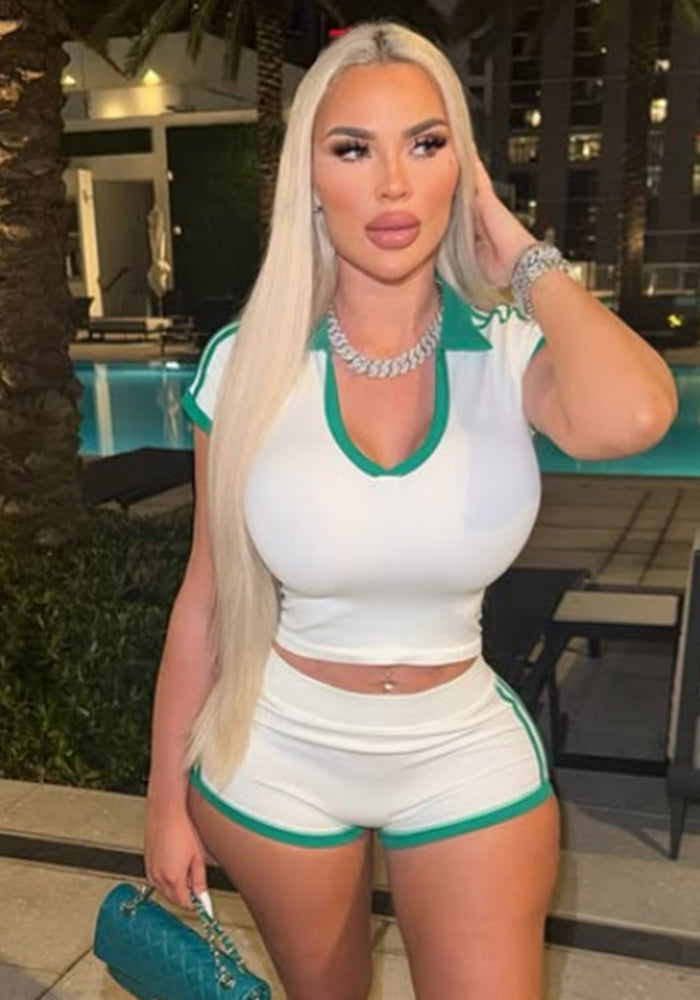 V-Neck Short-Sleeve T-Shirt & Shorts Two-Piece Set for Casual Wear