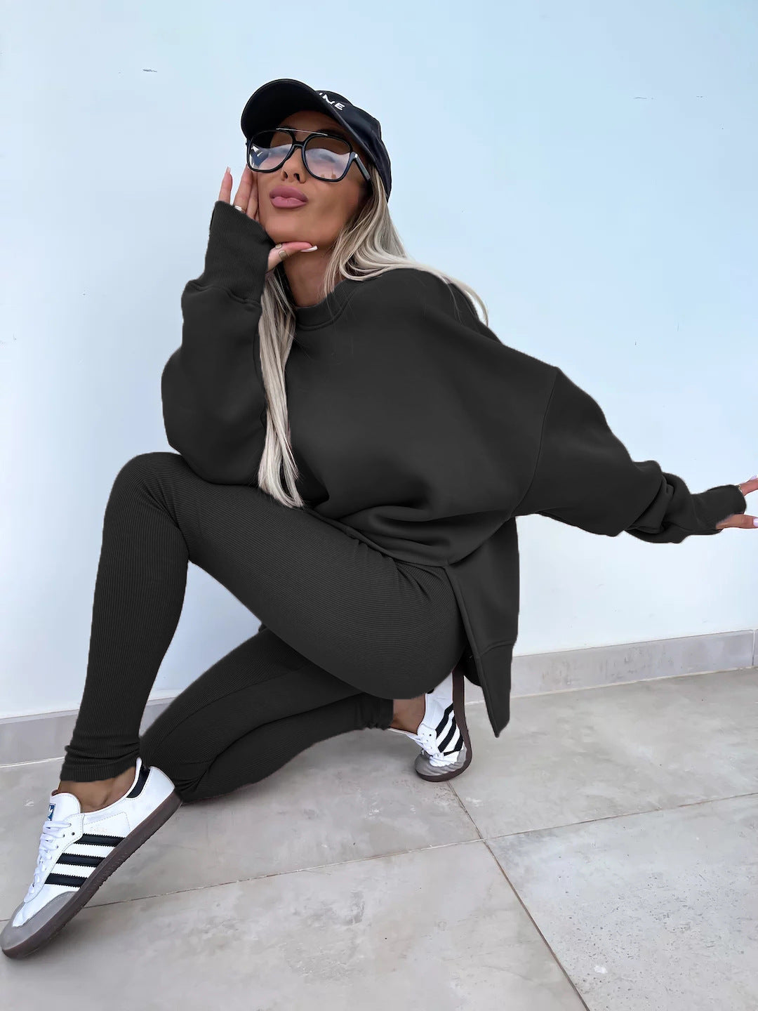 Casual Skinny Pants Loose Sweatshirt Set
