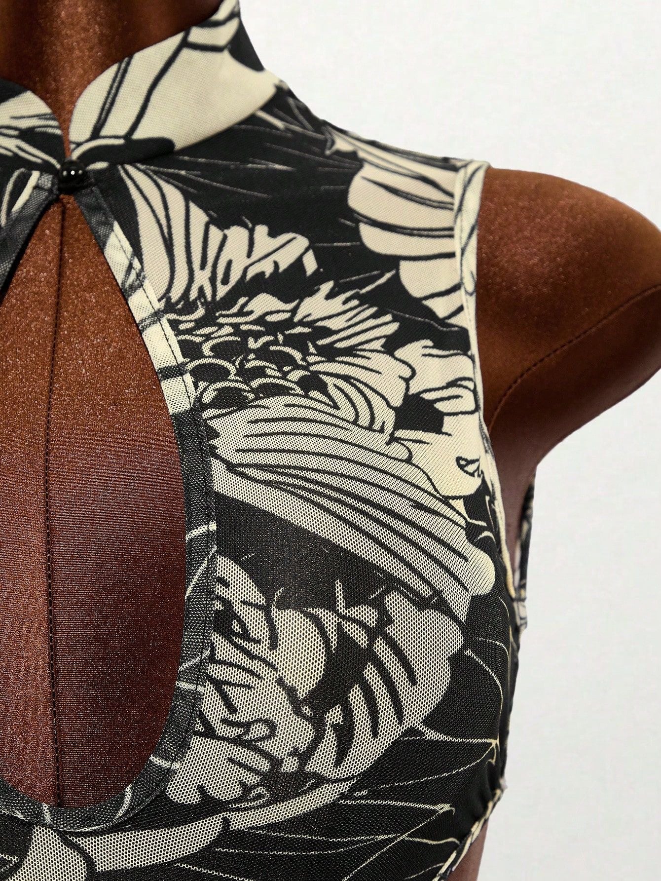 Mesh See-Through Sleeveless Backless Hollow-Out Bodycon Dress for Clubwear