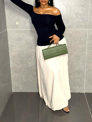 Off-Shoulder Combo Plisseekleid