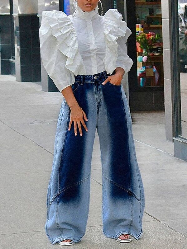 Ombre Wide-Leg Jeans