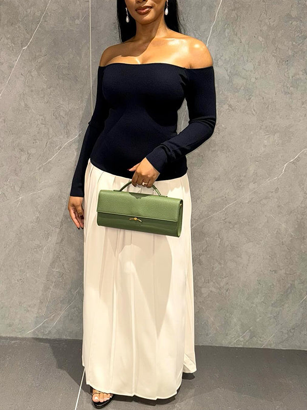 Off-Shoulder Combo Plisseekleid