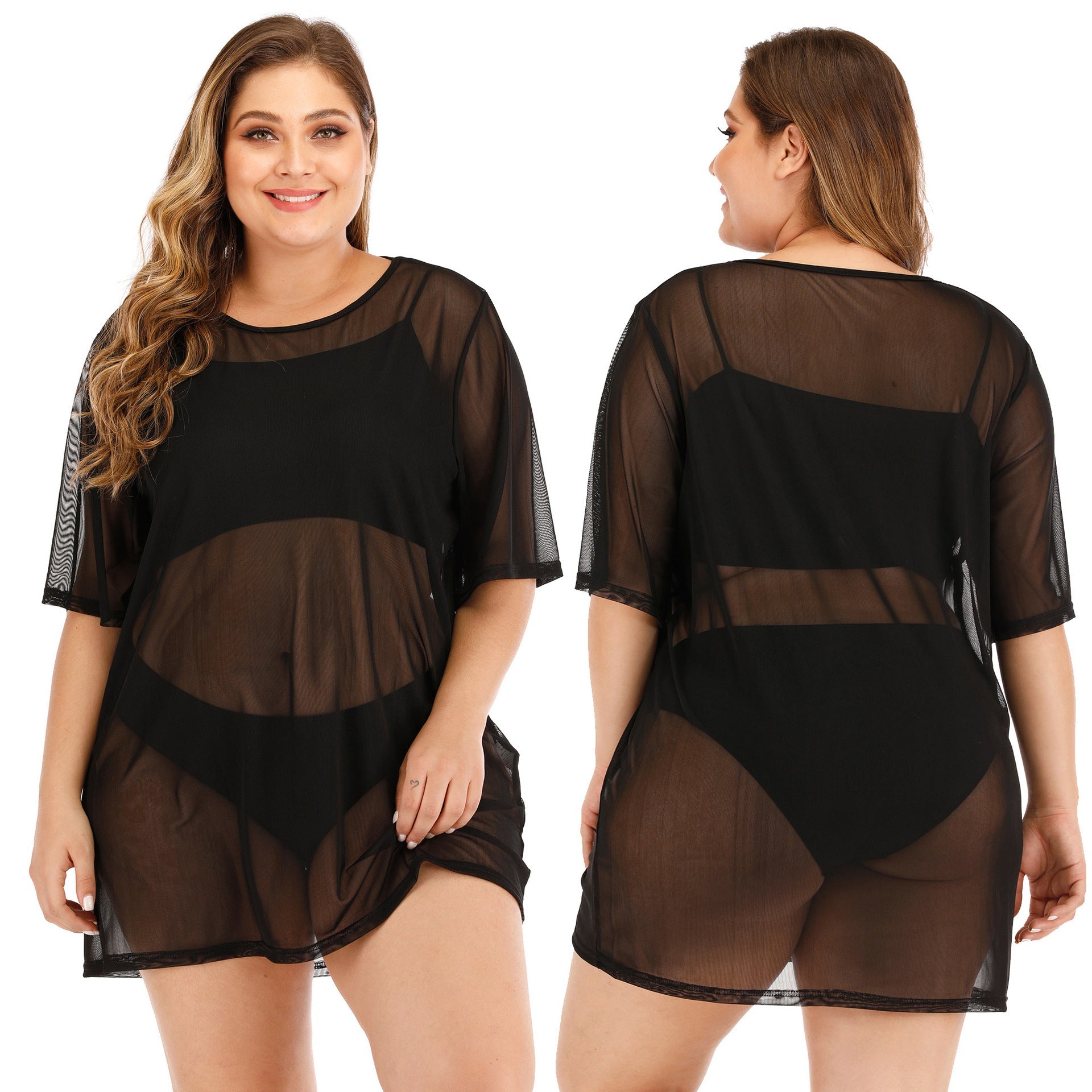 Plus Size Mesh See-Through Bikini Beach Cover-Up Dress