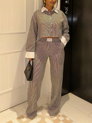 Contrast Stripe Shirt & Pants Set