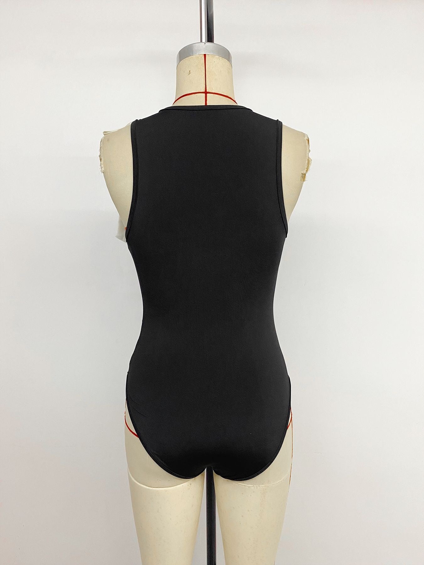 Sleeveless Color-Block Bow Slim Bodysuit for Summer Casual