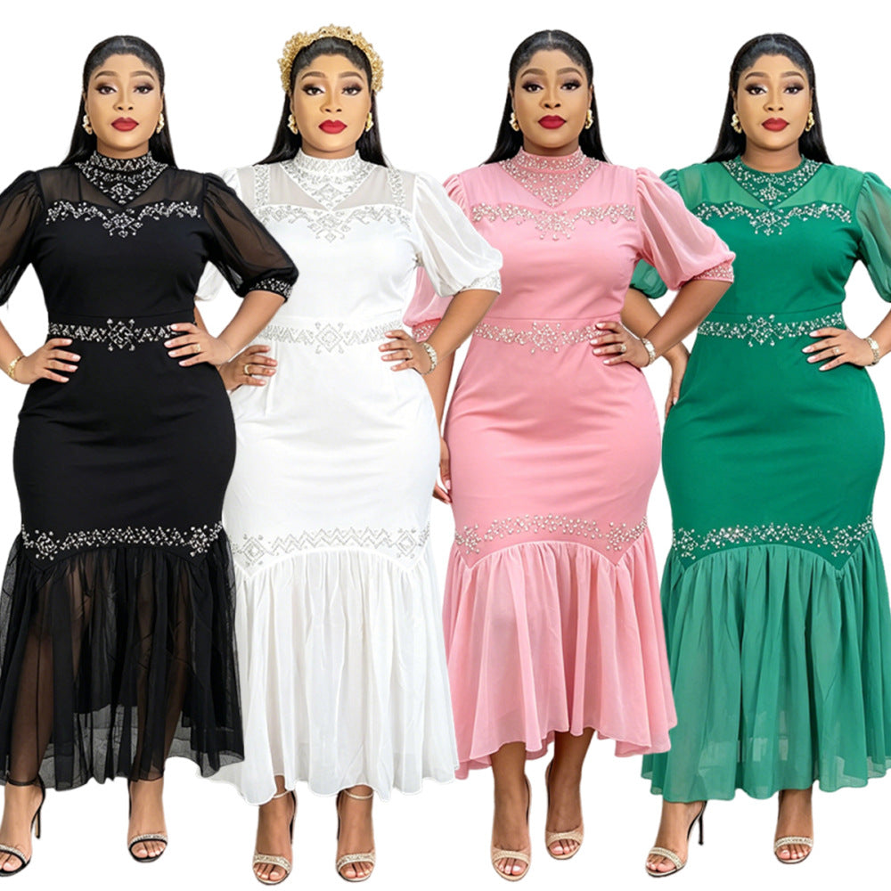 Plus Size Chiffon Patchwork African Maxi Dress for Spring & Summer Events