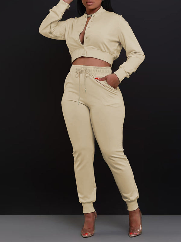 Solid Bomber Jacket & Pants Set