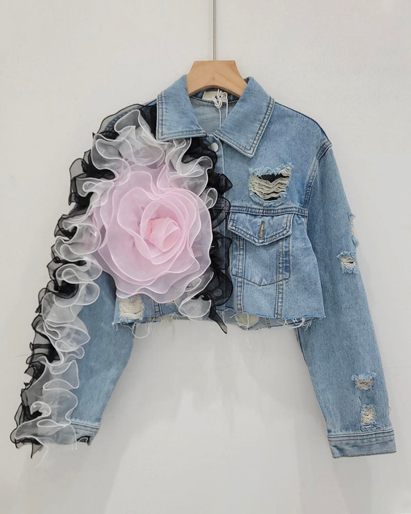 3D Floral Denim Jacket