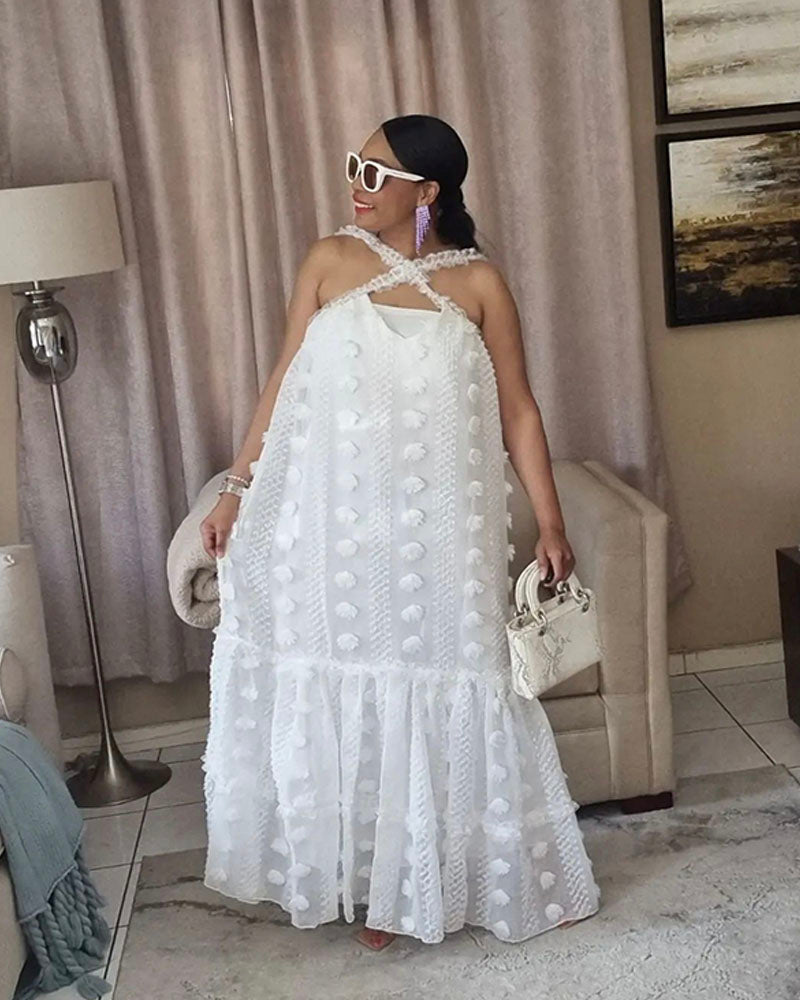 3D Floral Maxi Dress WHITE