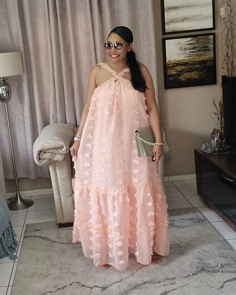 3D Floral Maxi Dress PINK