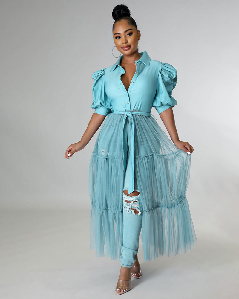 Button Me Up Top LIGHTBLUE