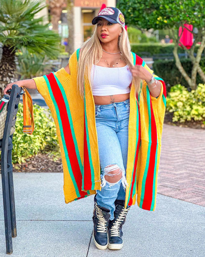 Bold Stripe Knit Kimono Yellow