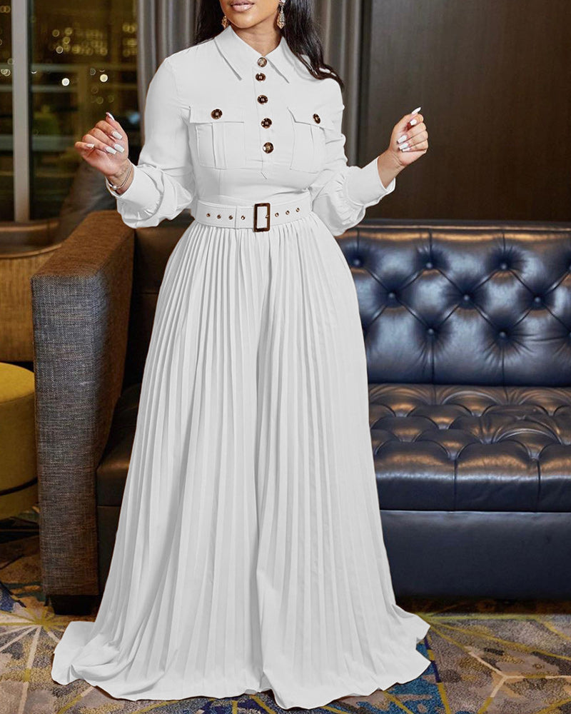 Pleated Loose Jumpsuit White