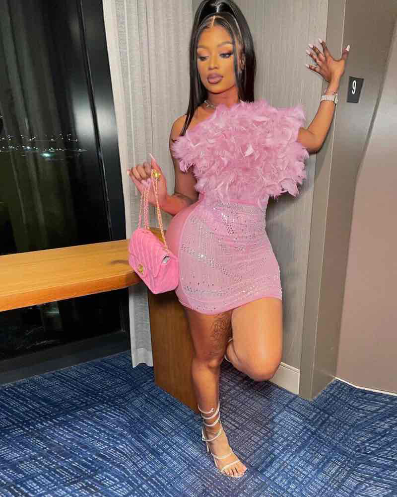 Feather sleeveless bandeau hip dress XL Pink