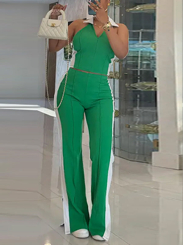 Indiebeautie Two-Tone Halter Pants Set