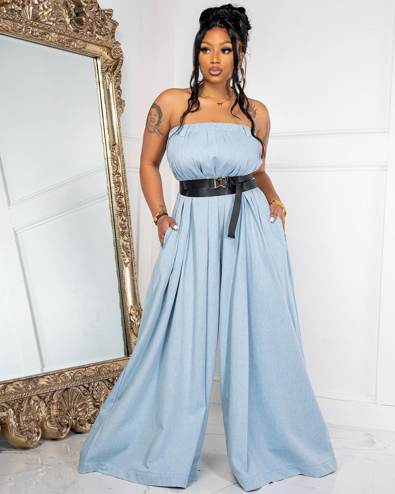 Tube Oversized Drop Crotch Jumpsuit Blue