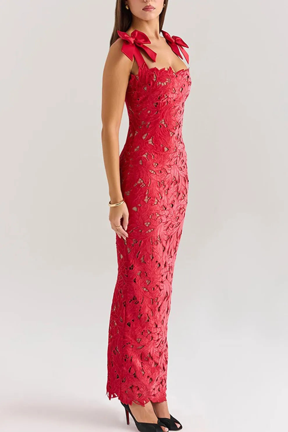 Bow Straps Hollow Out Maxi Dress