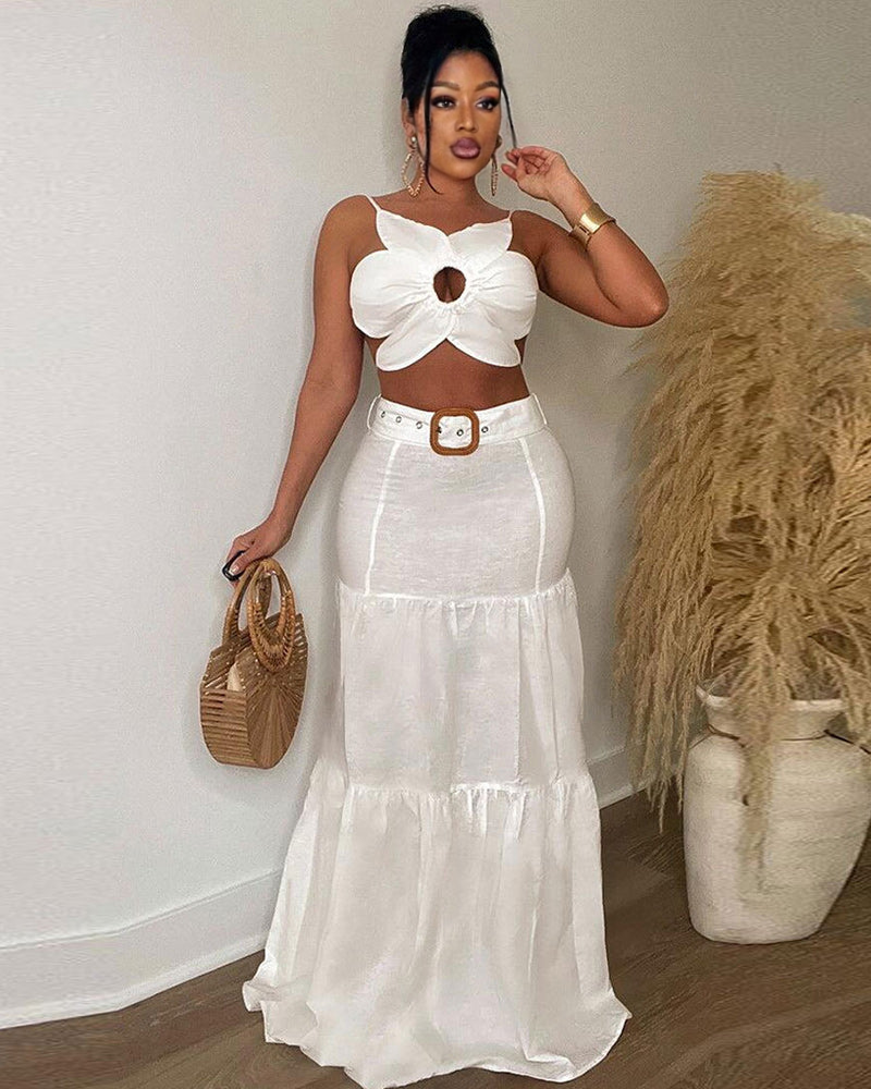 Margaret Springs Linen Skirt Set White 3XL