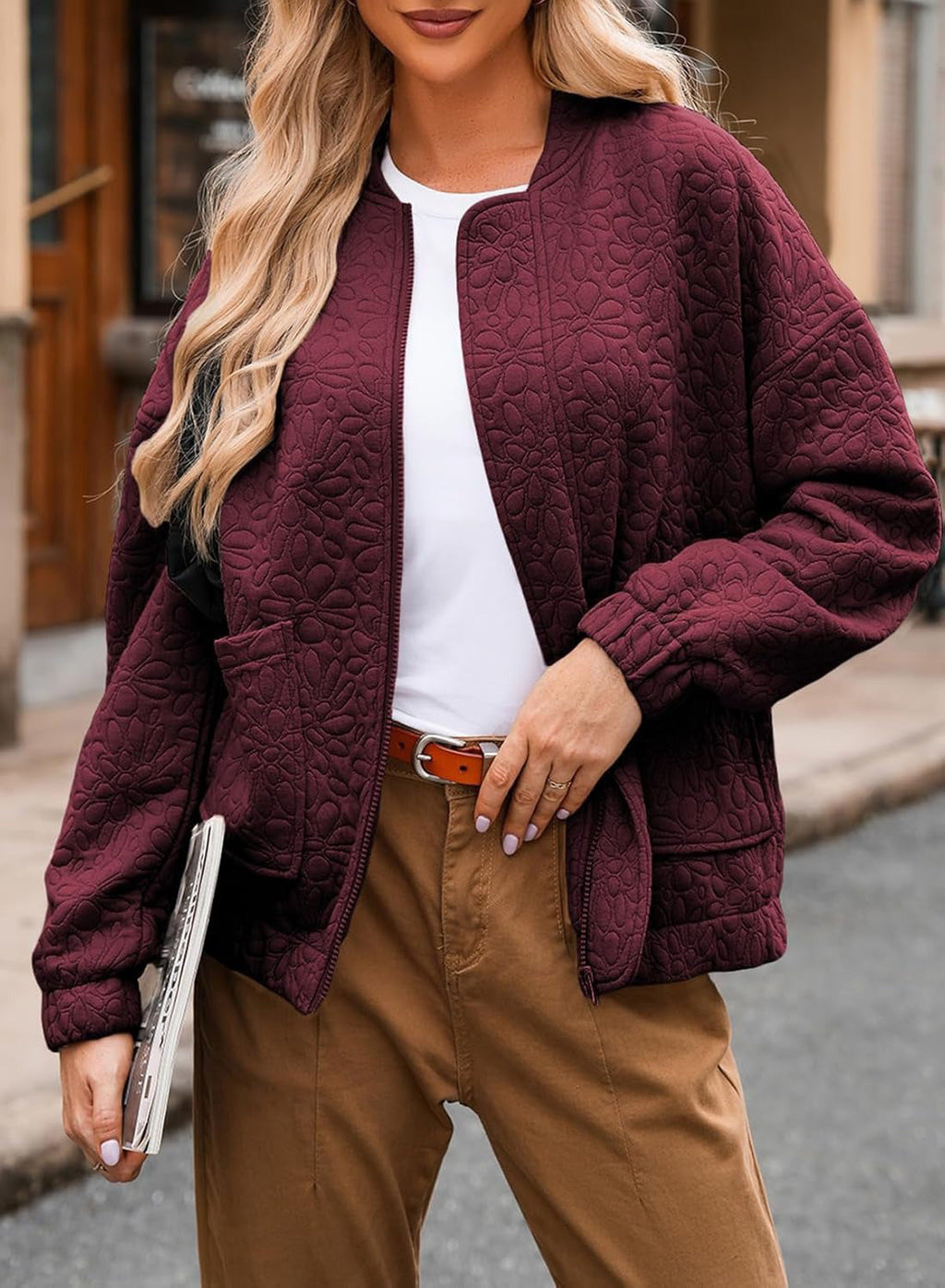 Cardigan Buttoned Jacquard Long Sleeve Jacket Coat