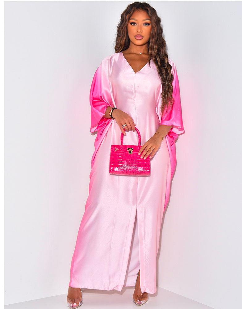 SATIN TIE-DYE EFFECT DRESS WITH CINCHED WAIST Pink