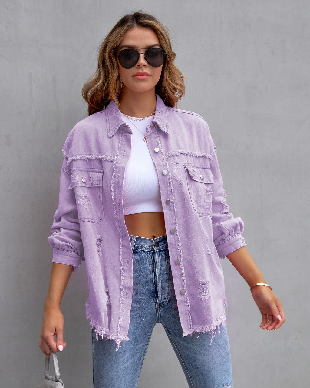 Raw Edges And Holes Casual Denim Jacket