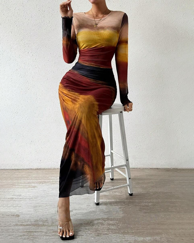 Viral Printed Bodycon Dress Wine Red