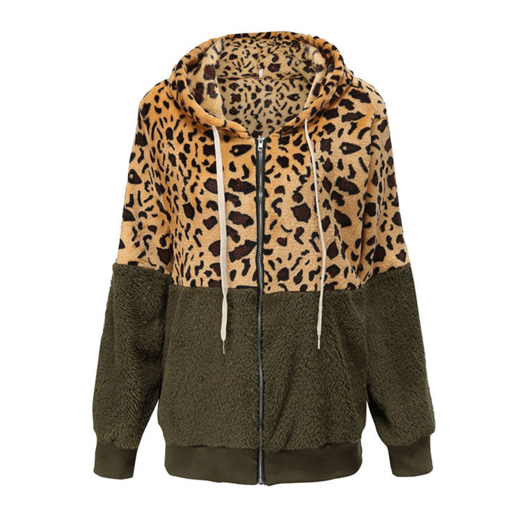 Leopard Print Patchwork Thickened Fleece Sweatshirt