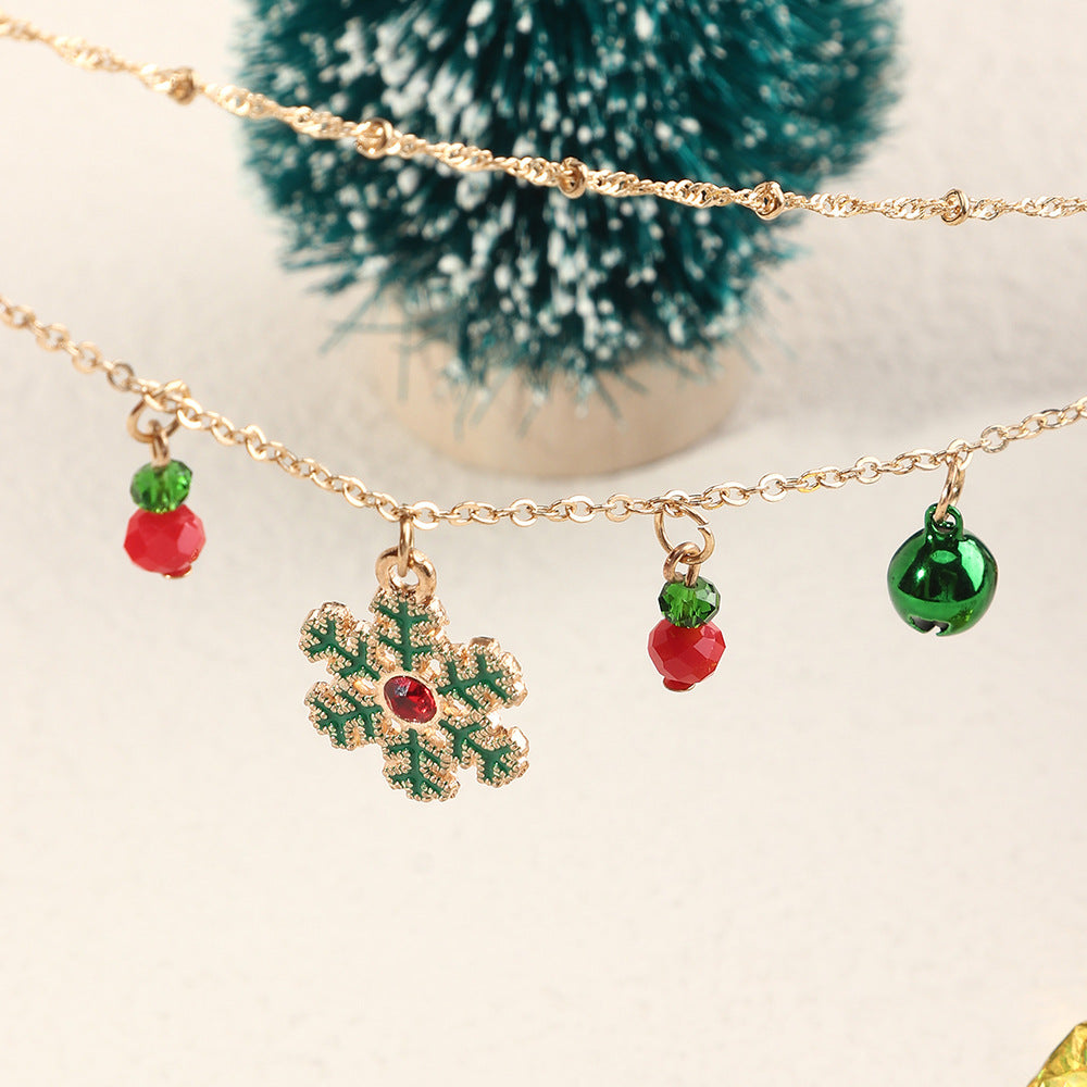 Christmas Bells and Snowflakes Double-Layer Collar Necklace