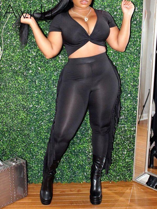 Twisted Crop Top & Fringe Pants Set--Clearance