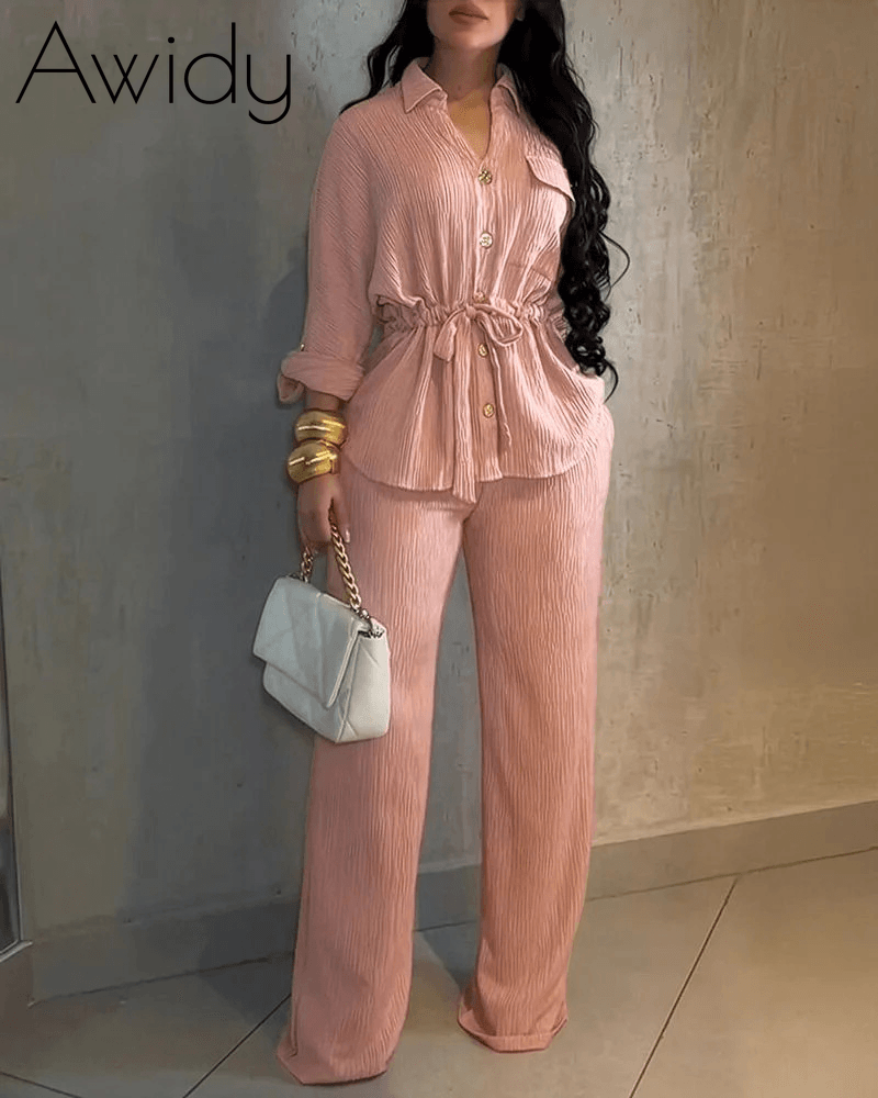 Collared Pocket Two Piece Set