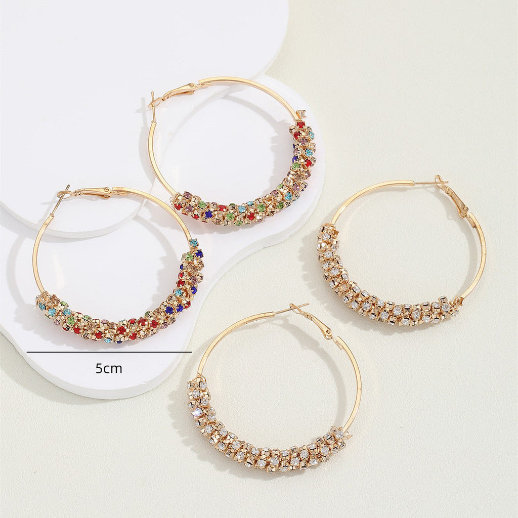 Retro-Chic Colored Diamond Hoop Earrings