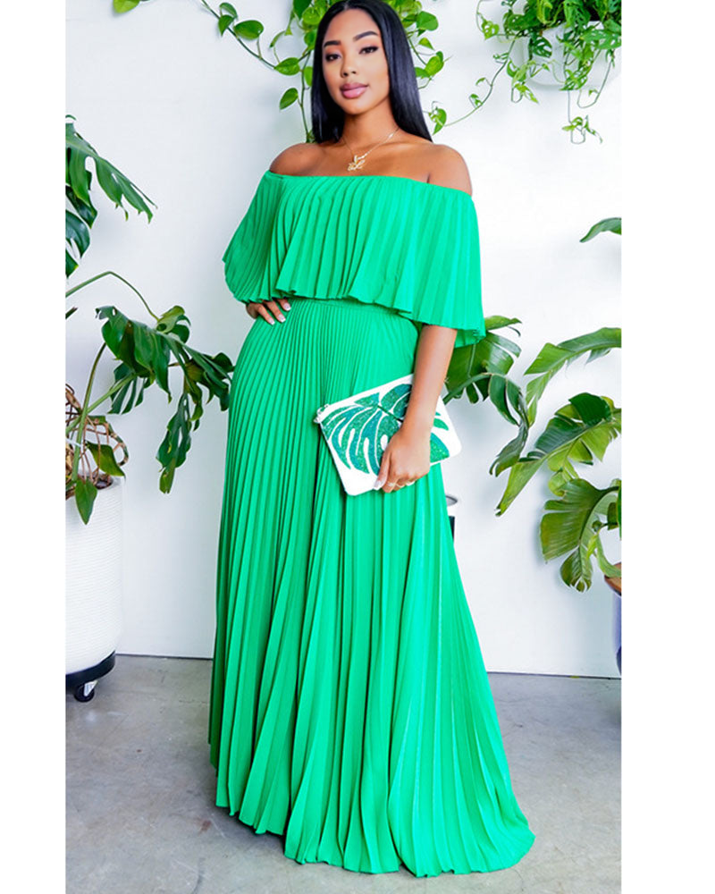 ELEGANT PLEATED DRESS GREEN