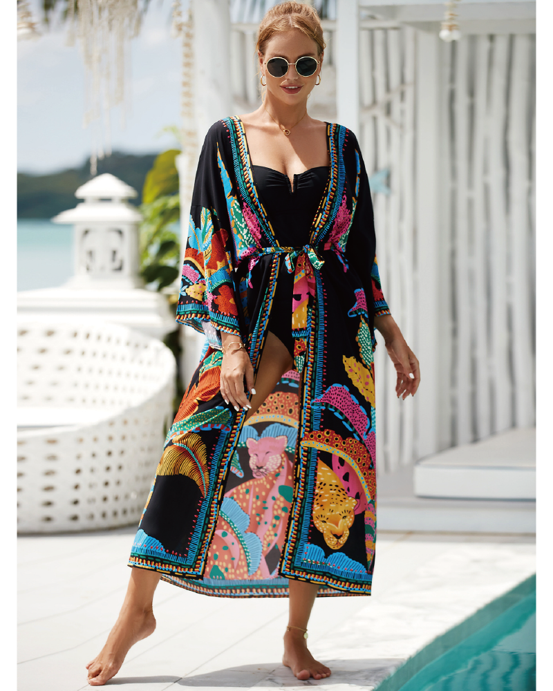 Plants Print Belted Cover Up