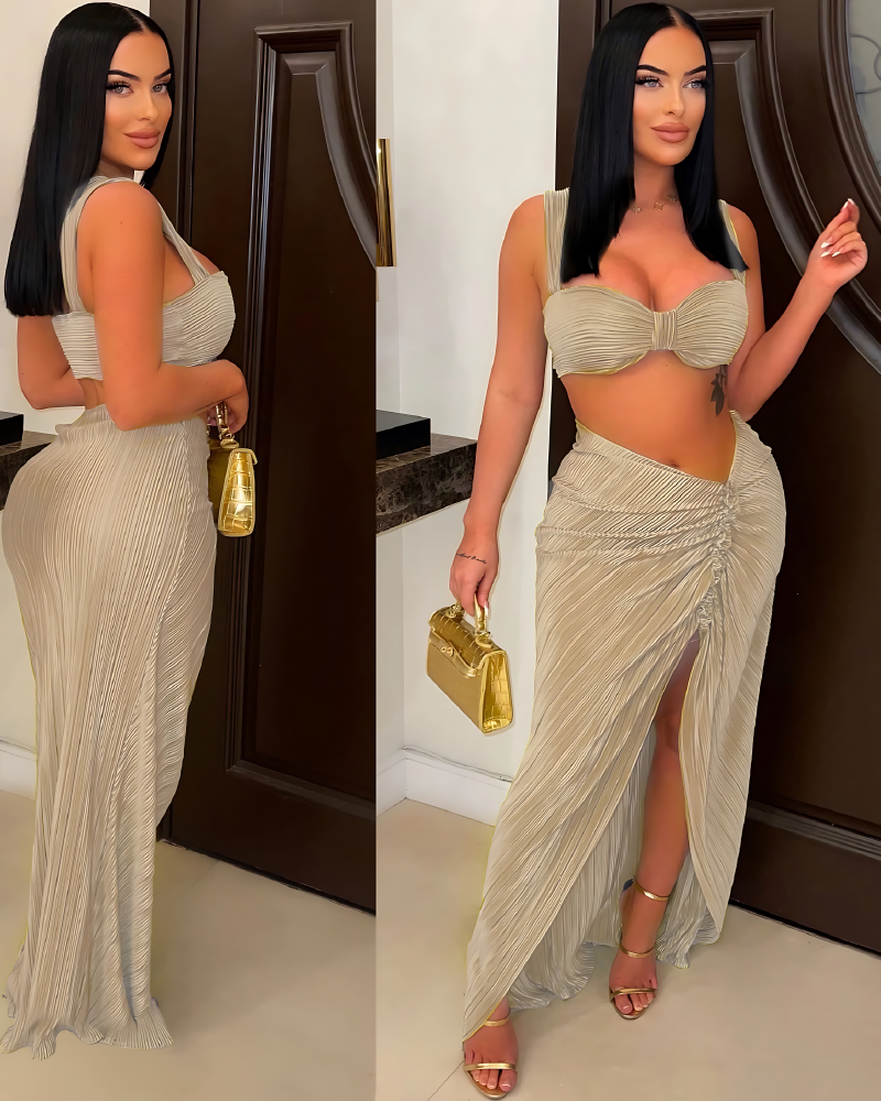 Vacay Drinks Skirt Set Tan