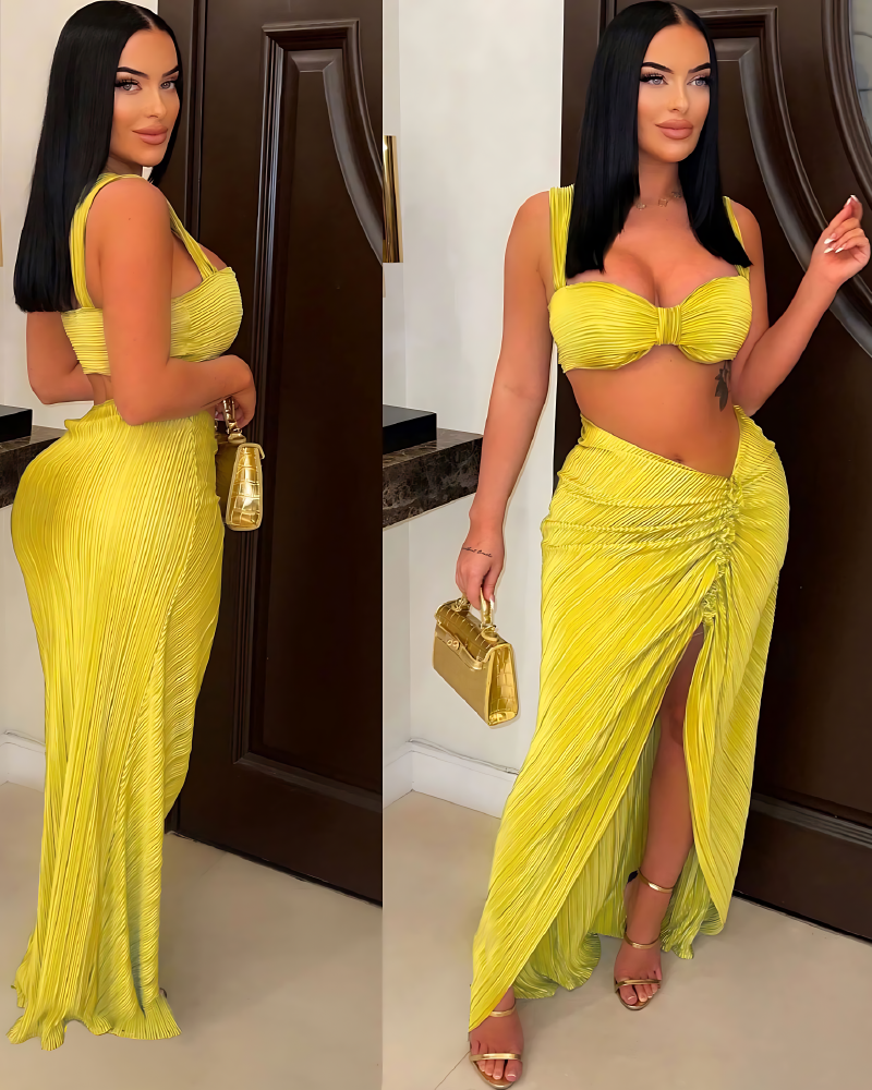 Vacay Drinks Skirt Set Yellow