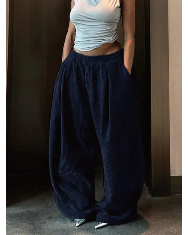 Corduroy Streetwear Wide Leg Pants Navy