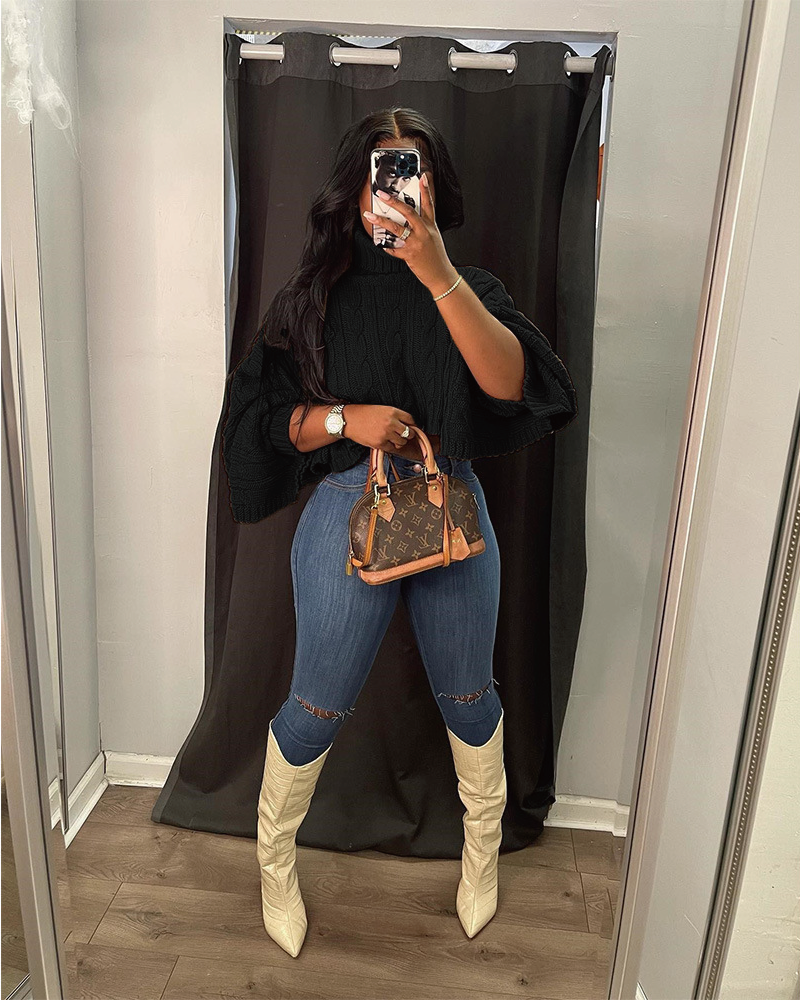 Cute AF Pullover Crop Sweater Black