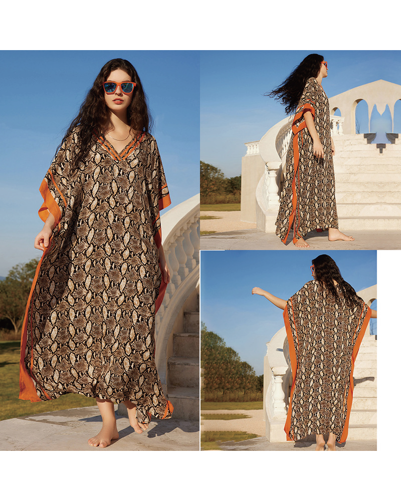Tropical Kaftan Dress Brown