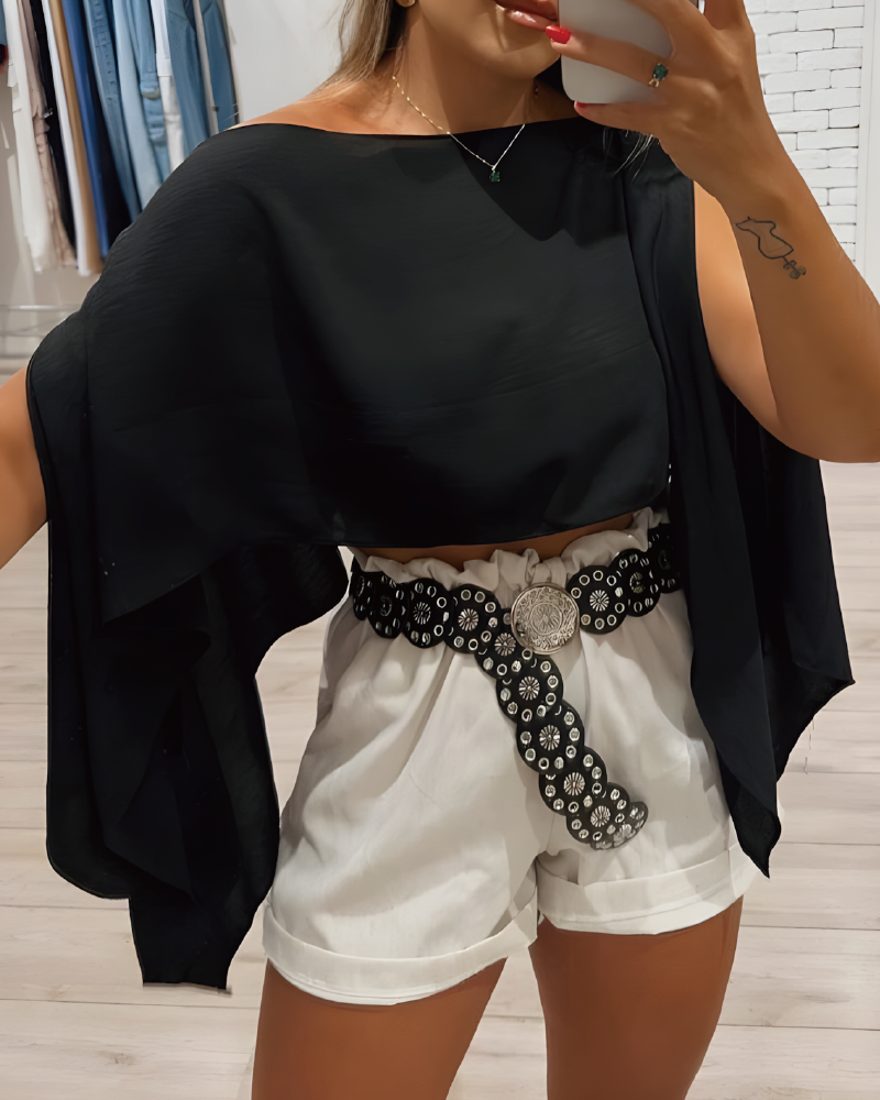 Split Sleeve Versatile Blouse Black
