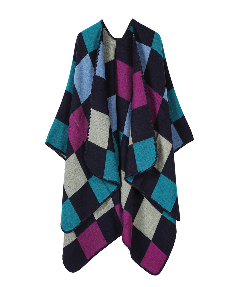Color Weave Poncho Blue