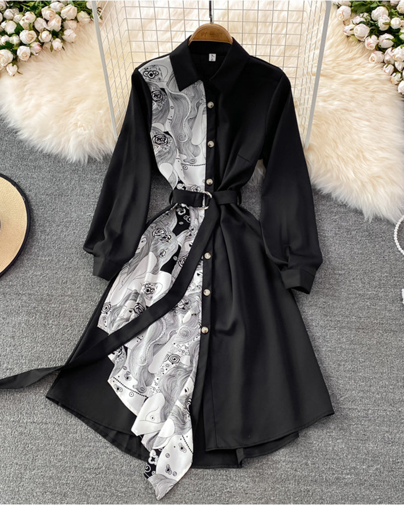 irregular lapel midi dress Black ONESIZE