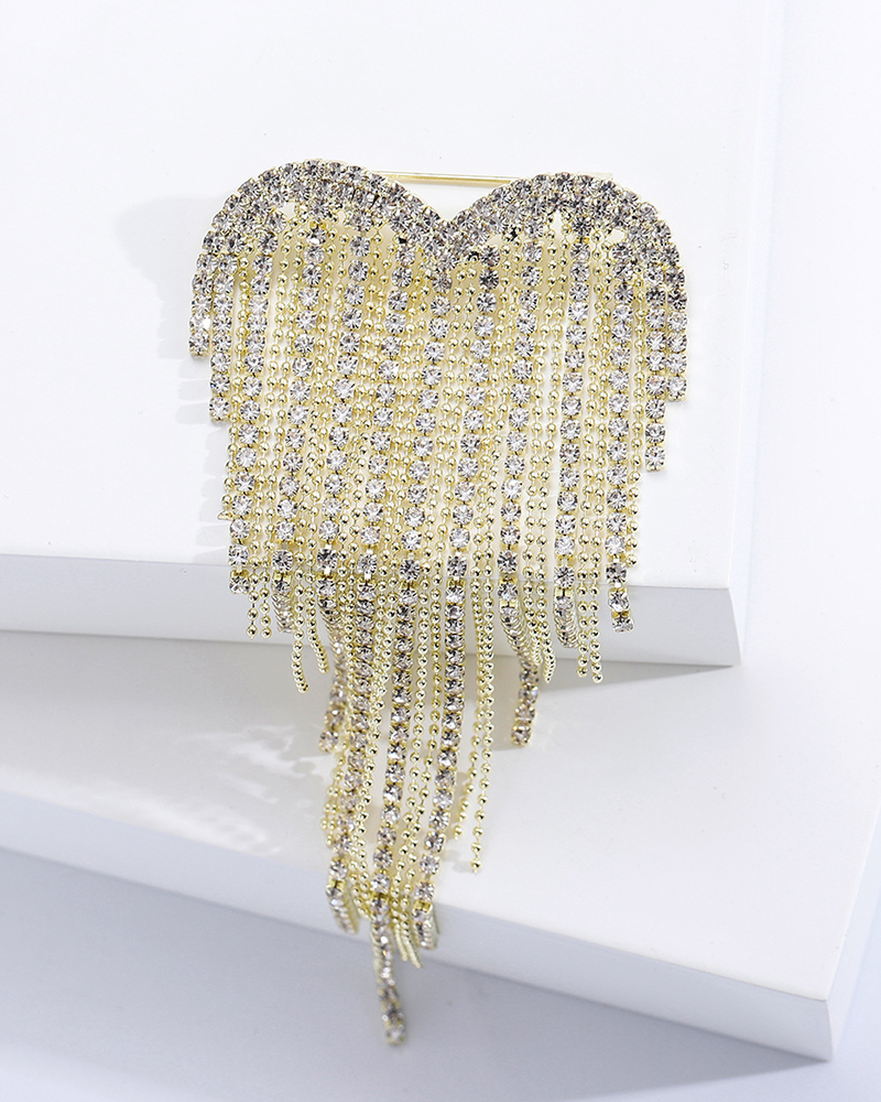 Rhinestone Heart Brooch Gold