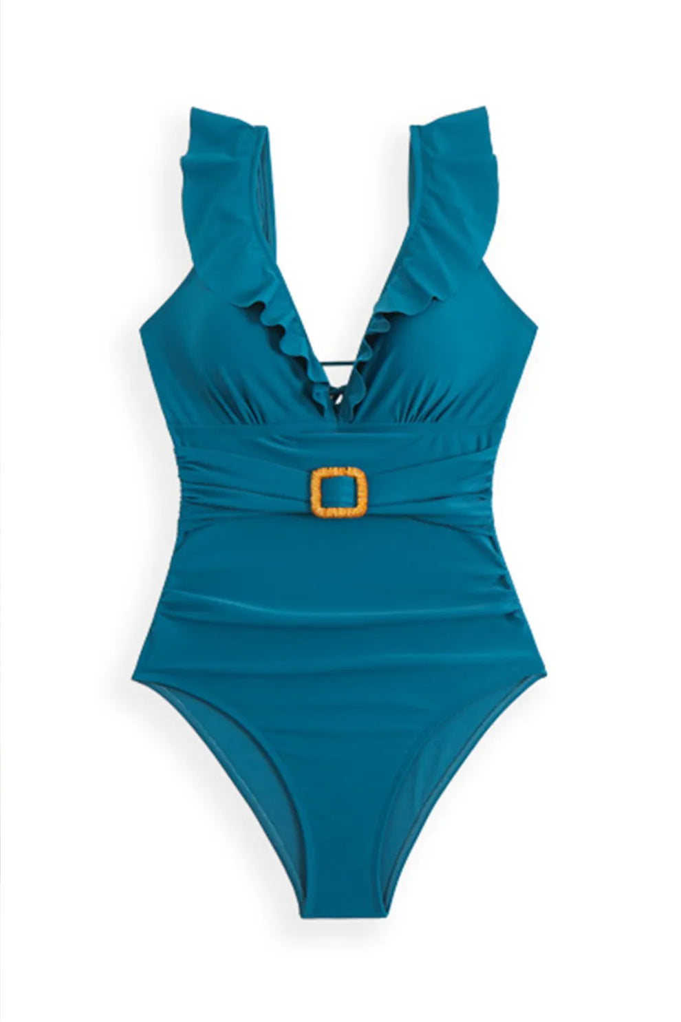 Back-Tie Ruffled Belted One-Piece Swimsuit