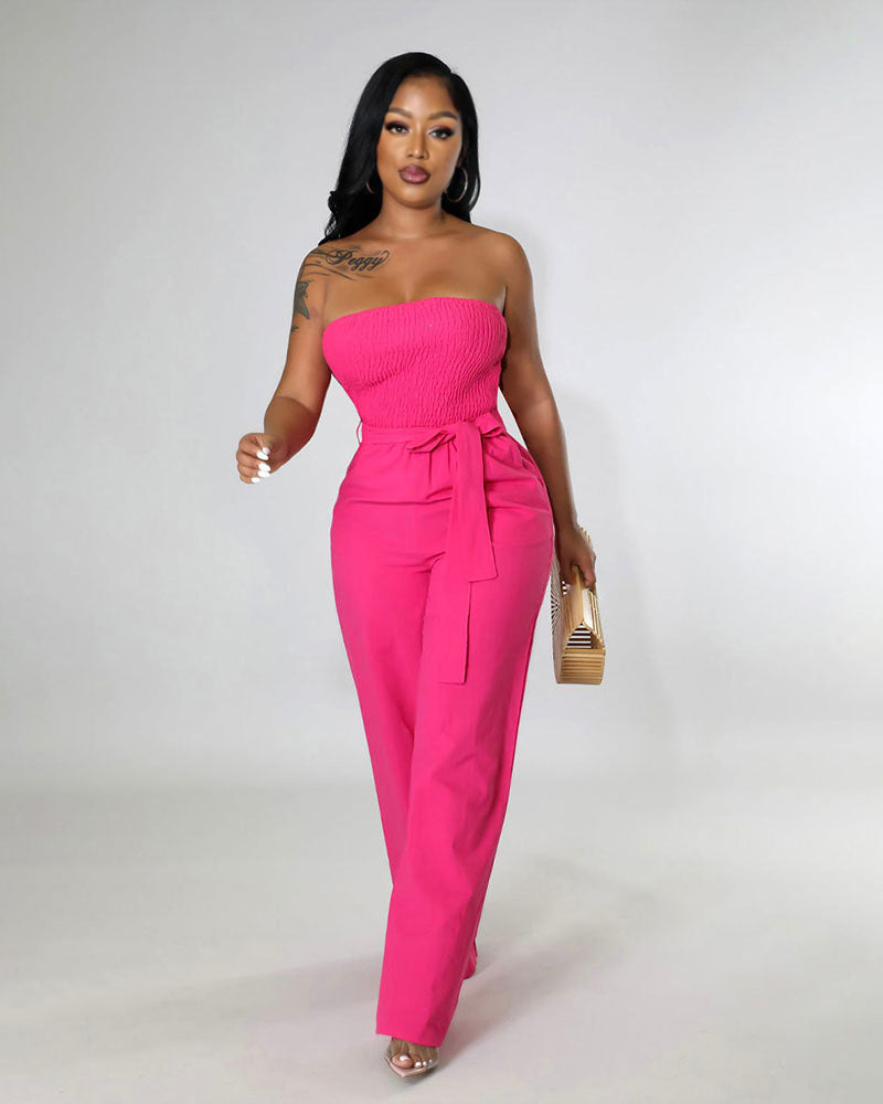 Spring Fresh Strapless Jumpsuit Hot Pink