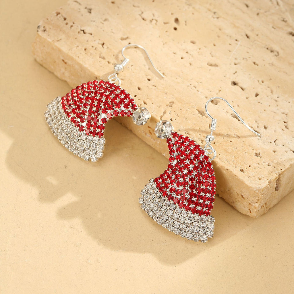 Diamond-Studded Christmas Hat Colored Earrings