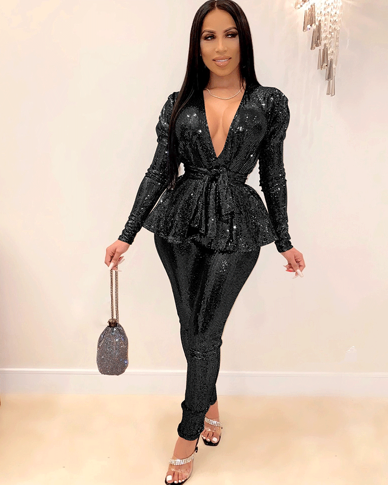 Holiday Peplum Pant set Black