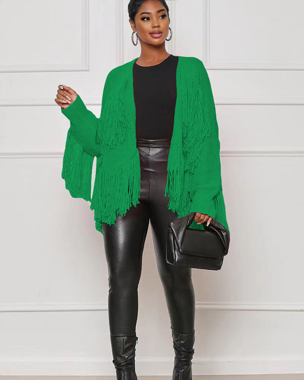 FEELING ALIVE FRINGE CARDIGAN GREEN