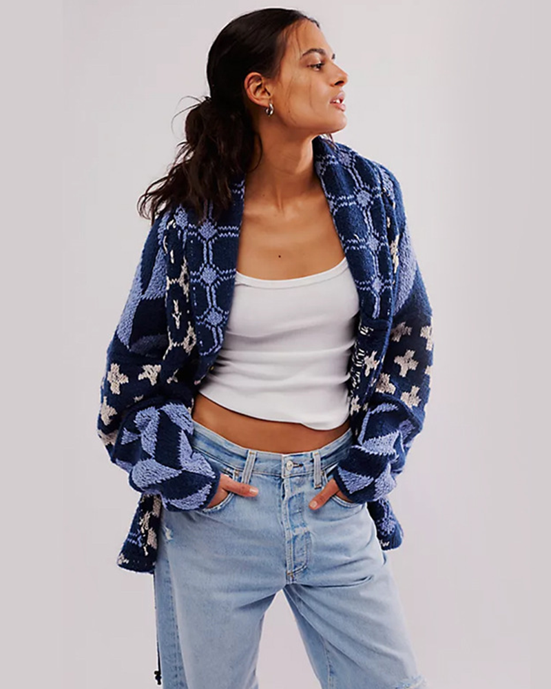 LooseFit Abstract Knit Cardigan