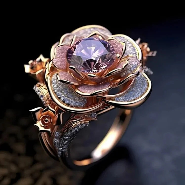 Minimalist Floral Creative Personalized Diamond Studded Ring